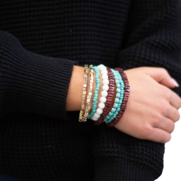Bohemian Jewelry - Boho Stack Bracelets Turquoise, Brown & Cream NWT